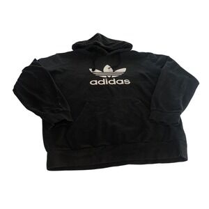 Adidas Trefoil Logo Hoodie Black Pullover Sweatshirt Men's Size Medium
